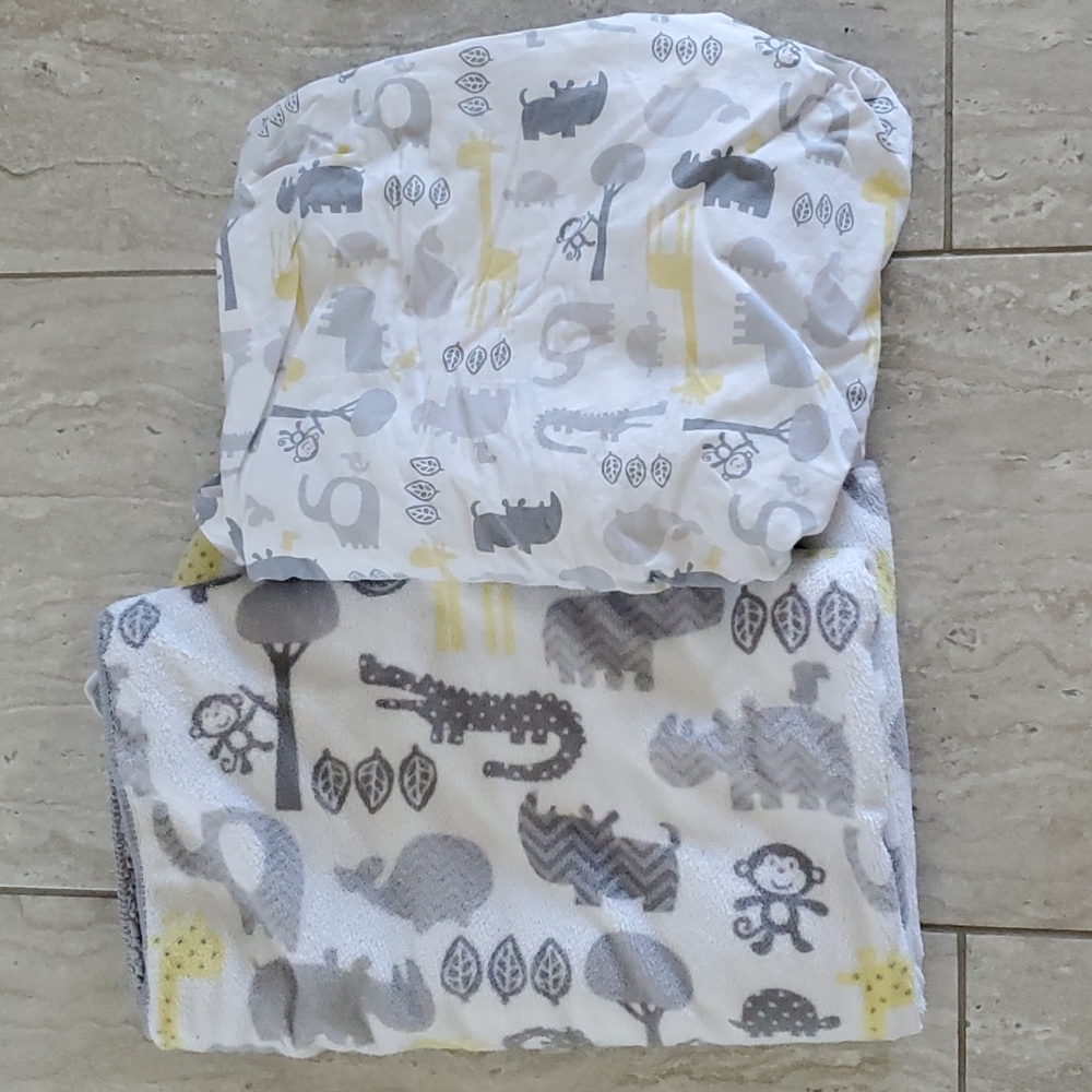 Jungle Monkey Giraffe Whale Gray and Yellow Crib Bedding Set